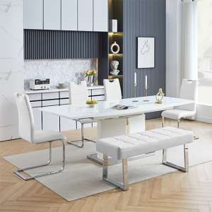 Belmonte White Dining Table Large 4 Petra White Chairs Bench - UK