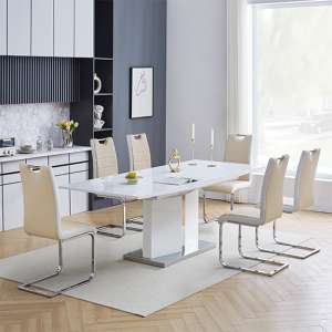 Belmonte White Dining Table Large 6 Petra Taupe White Chairs - UK