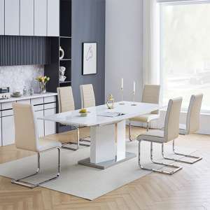 Belmonte White Dining Table Large 6 Symphony Taupe White Chairs - UK