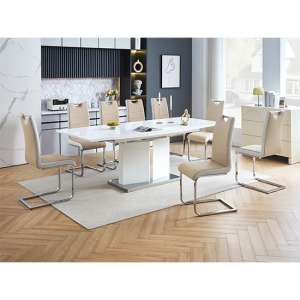 Belmonte White Dining Table Large 8 Petra Taupe White Chairs - UK