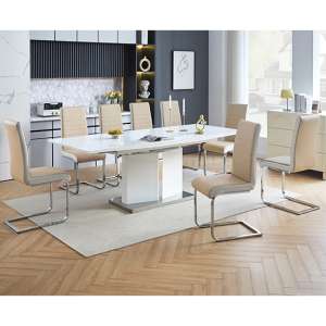 Belmonte White Dining Table Large 8 Symphony Taupe White Chairs - UK