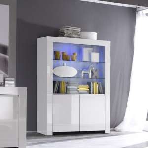 Benetti Display Cabinet Wide In White High Gloss With 4 Doors - UK