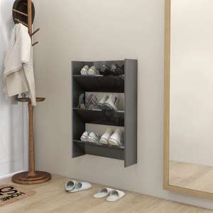 Benicia Wall High Gloss Shoe Cabinet With 3 Shelves In Grey - UK