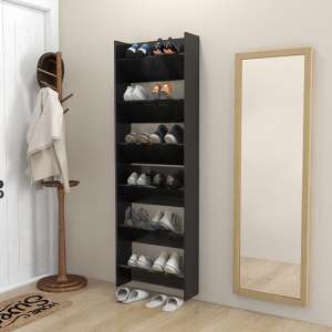 Benicia Wall High Gloss Shoe Cabinet With 6 Shelves In Black - UK