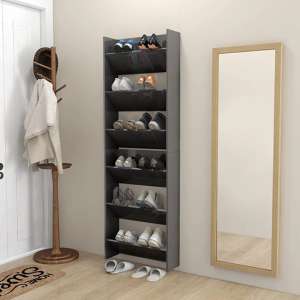 Benicia Wall High Gloss Shoe Cabinet With 6 Shelves In Grey - UK