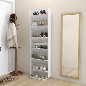Benicia Wall High Gloss Shoe Cabinet With 6 Shelves In White - UK