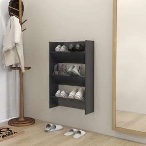 Benicia Wall Wooden Shoe Cabinet With 3 Shelves In Grey - UK