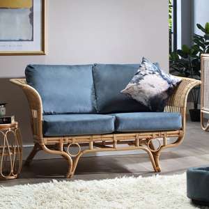 Benoni Rattan 2 Seater Sofa With Blue Seat Cushion - UK