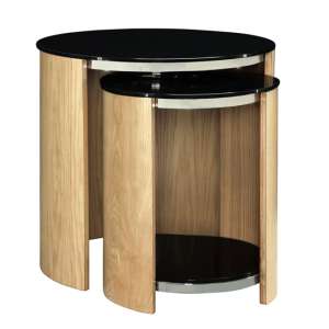 Bentwood Glass Nesting Tables In Oak And Black With Chrome Frame - UK