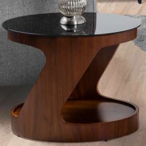 BentWood Side Table Oval In Black Glass Top With Walnut Base - UK
