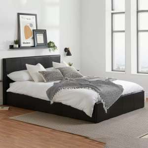 Berlins Faux Leather Ottoman Double Bed In Black - UK