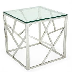 Betty Glass Lamp Table With Polished Stainless Steel Base - UK