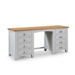 Raisie Wooden Pedestal Dressing Table In Grey With 8 Drawers - UK