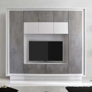 Borden Modern Entertainment Wall Unit In Cement Grey And White - UK