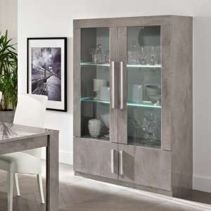 Breta Display Cabinet In Grey Marble Effect High Gloss And LED - UK