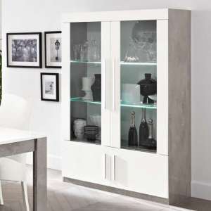 Breta Display Cabinet In White Gloss And Grey Marble Effect LED - UK