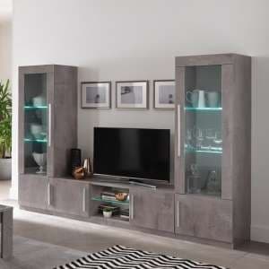 Breta Living Room Set In Grey Marble Effect With High Gloss LED - UK