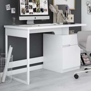 Bowburn Wooden Computer Desk In White High Gloss - UK