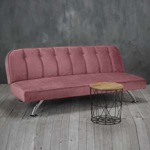 Brighten Velvet Sofa Bed With Chrome Metal Legs In Pink - UK