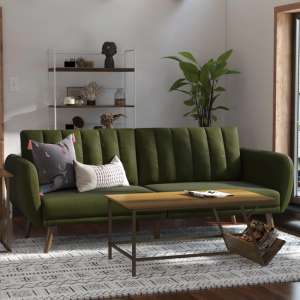 Brittan Linen Sofa Bed With Wooden Legs In Green - UK