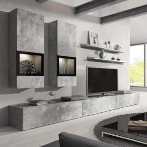 Bronx Entertainment Unit In Concrete Grey With LED Lighting - UK