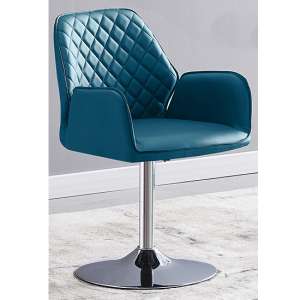 Bucketeer Faux Leather Dining Chair In Teal with Swivel Action - UK