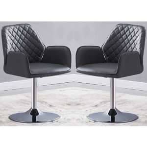 Bucketeer Swivel Grey Faux Leather Dining Chairs In Pair - UK