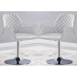 Bucketeer Swivel White Faux Leather Dining Chairs In Pair - UK