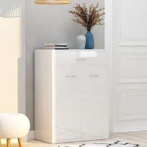 Cadao High Gloss Shoe Storage Cabinet With 2 Doors In White - UK