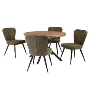 Cadott Wooden Dining Table Round With 4 Finn Olive Chairs - UK