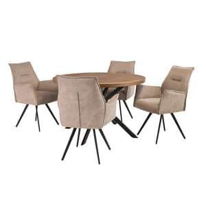 Cadott Wooden Dining Table Round With 4 Reston Oyster Chairs - UK