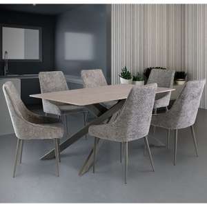 Caelan 160cm Grey Marble Dining Table 6 Jacinta Grey Chairs - UK
