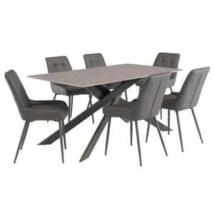 Caelan 160cm Matt Grey Marble Dining Table 6 Skye Grey Chairs - UK