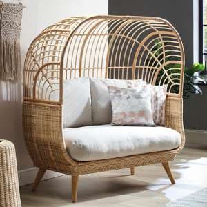 Cainta Rattan 2 Seater Sofa With Smooth Beige Seat Cushion - UK