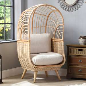 Cainta Rattan Armchair With Smooth Beige Seat Cushion - UK