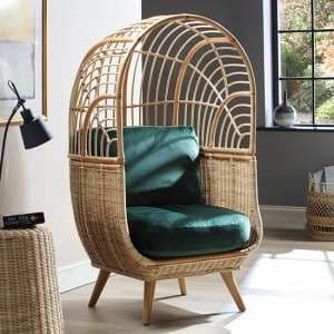 Cainta Rattan Armchair With Velvet Green Seat Cushion - UK