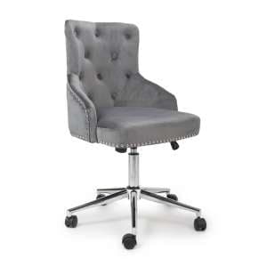 Rivne Office Chair In Grey Brushed Velvet With Chrome Base - UK