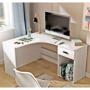 Calvi Wooden Computer Desk Corner With 1 Drawer In White - UK