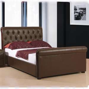 Camacho Faux Leather Storage Double Bed In Brown - UK