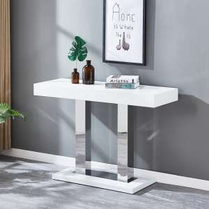 Candice High Gloss Console Table In White With Chrome Legs - UK