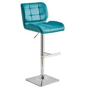Candid Faux Leather Bar Stool In Teal With Chrome Base - UK