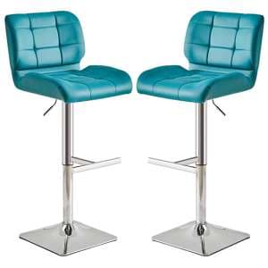 Candid Teal Faux Leather Bar Stools With Chrome Base In Pair - UK