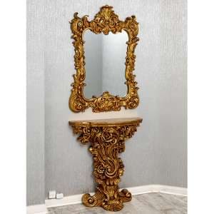 Cannan French Ornate Console Table With Wall Mirror In Gold - UK