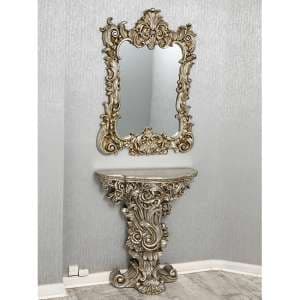 Cannan French Ornate Console Table With Wall Mirror In Silver - UK