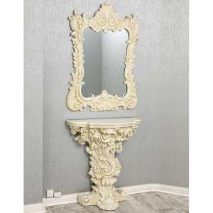 Cannan French Ornate Console Table With Wall Mirror In Cream - UK