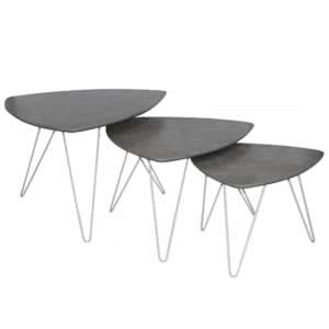 Capella Wooden Nest Of 3 Tables With White Metal Legs In Stone - UK