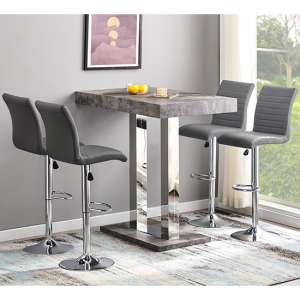Caprice Concrete Effect Bar Table With 4 Ripple Grey Stools - UK