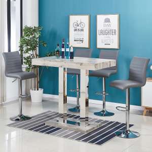 Caprice Bar Table In Grey Oak Effect With 4 Ripple Grey Stools - UK