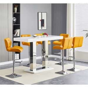 Caprice White High Gloss Bar Table Large 6 Candid Curry Stools - UK