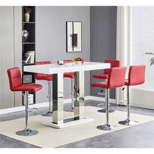 Caprice White High Gloss Bar Table Large 6 Coco Bordeaux Stools - UK